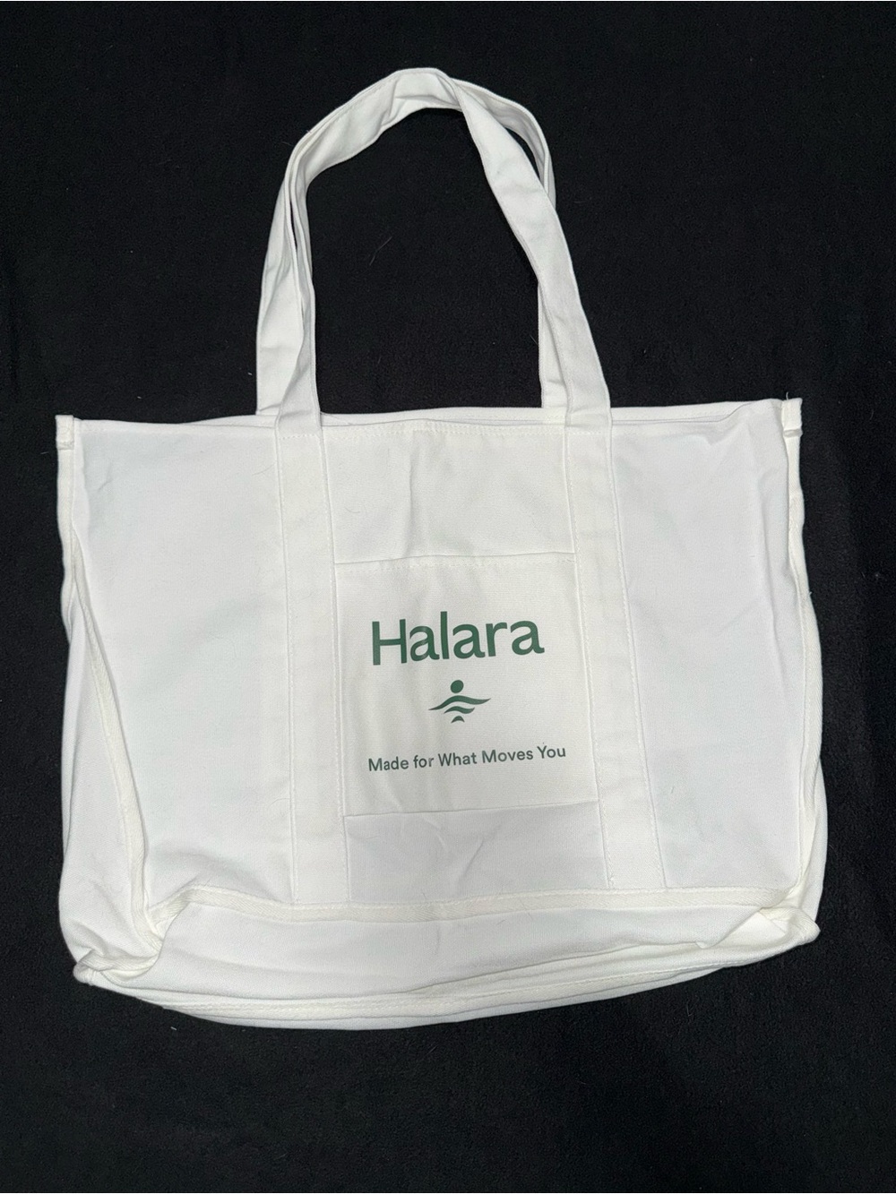 HALARA White Canvas Tote with Green Logo Print